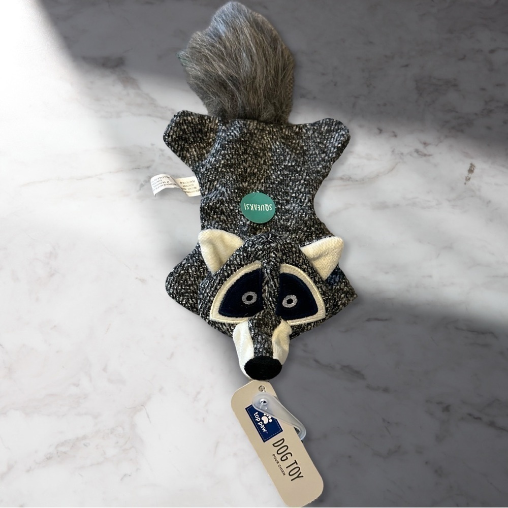 Top Paw Raccoon No Stuffing Dog Toy With Crinkle Sound Effect And Squeaker